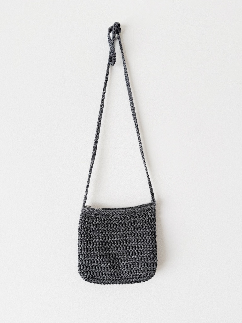 grey crochet mini crossbody bag